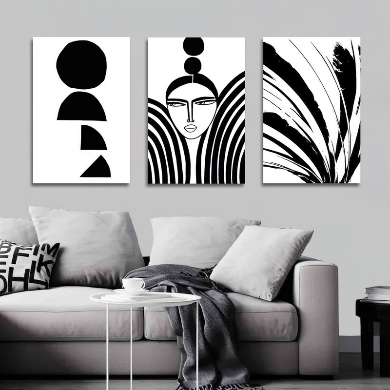 تابلو شاسی بکلیت طرح نقاشی دکوراتیو مدرن سبک کوبیسم مدل SH-1402مجموعه 3 عددی