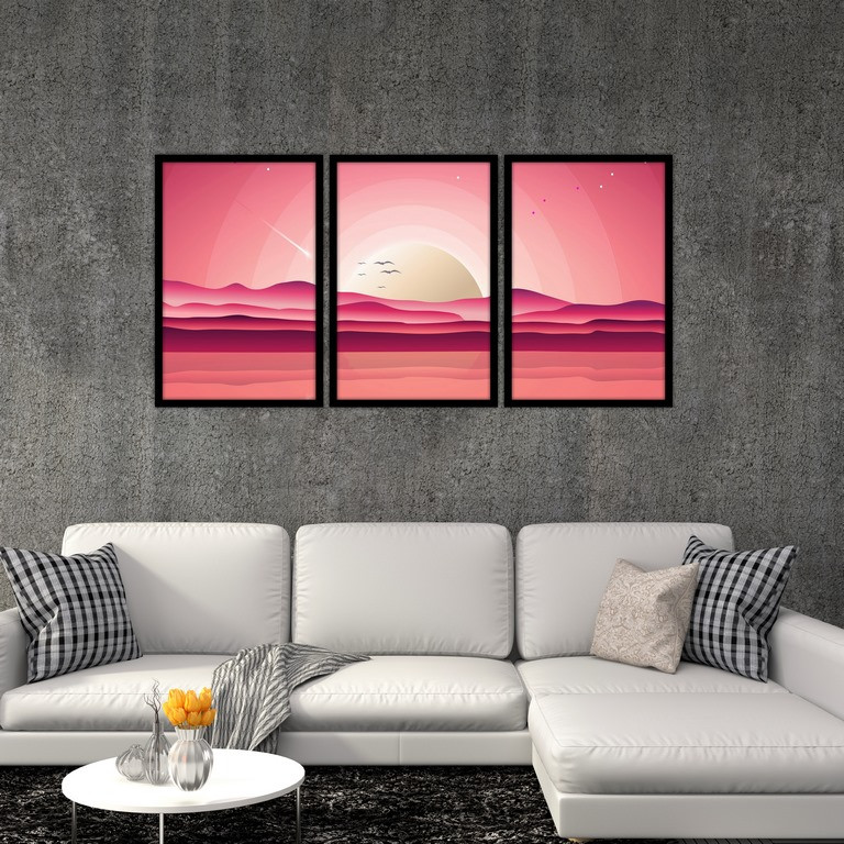 تابلو بکلیت طرح نقاشی غروب آفتاب مدل B-S4762 مجموعه 3 عددی 