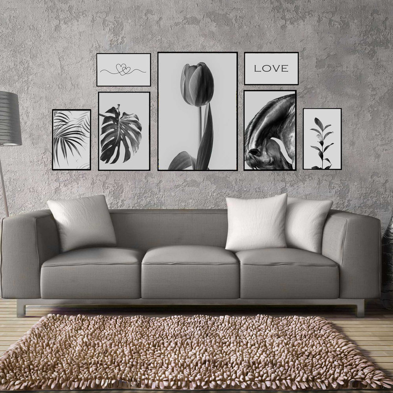 تابلو بکلیت طرح مدرن گل لاله و برگ انجیری مدل B-1531 مجموعه 7 عددی