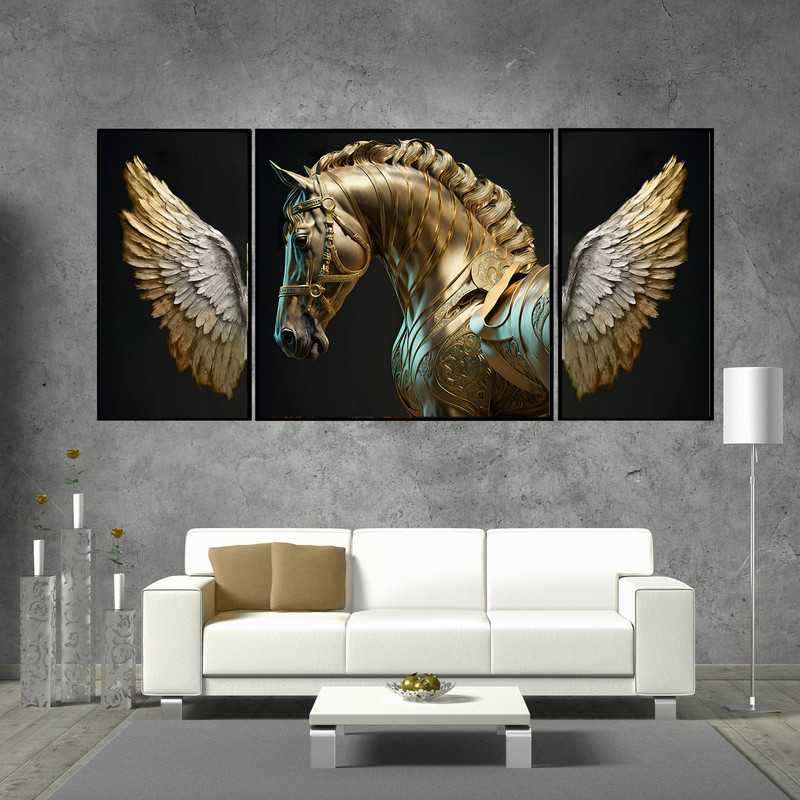 تابلو بکلیت طرح بال و اسب مدل B-1535 مجموعه 3 عددی