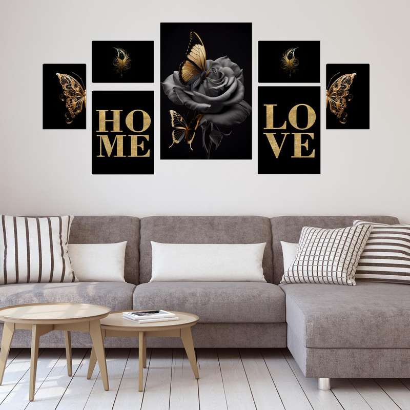 تابلو بکلیت طرح مدرن گل و پروانه  مدل B-1539 مجموعه 7 عددی