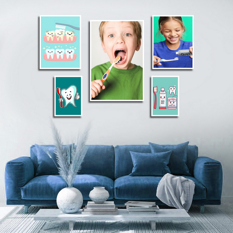 تابلو بکلیت طرح بهداشت دندان و دندانپزشکی مدل W-1564 مجموعه 5 عددی
