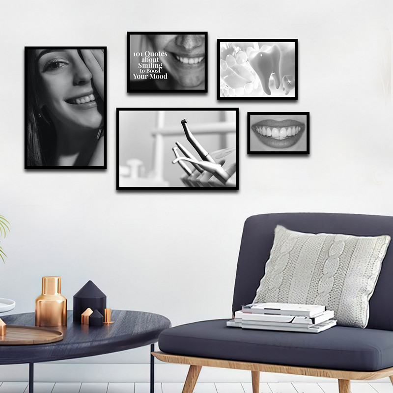 تابلو بکلیت طرح لبخند و مطب دندانپزشکی مدل B-1571 مجموعه 5 عددی