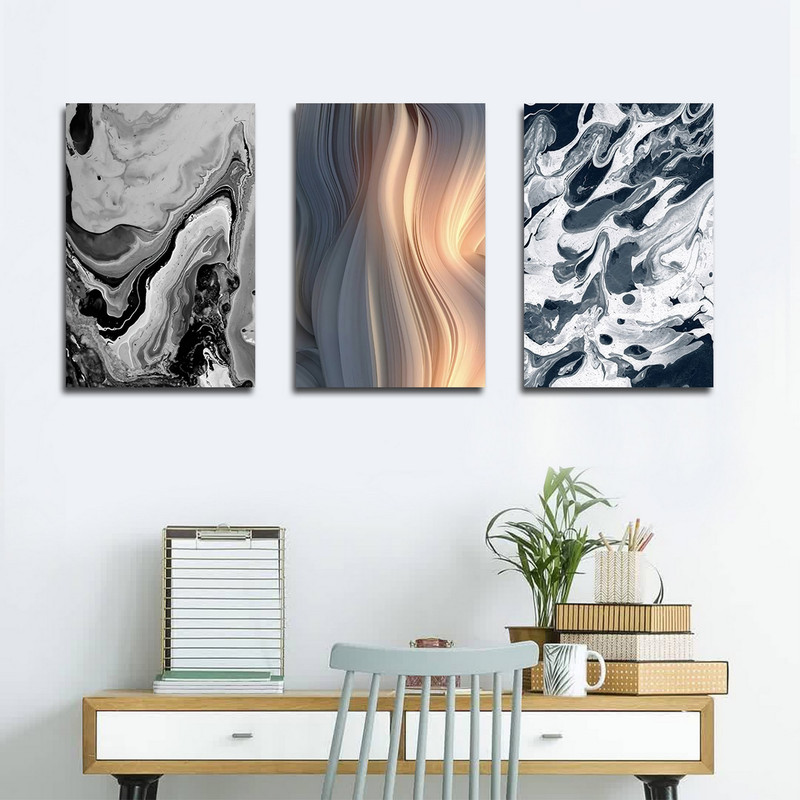 تابلو شاسی بکلیت طرح نقاشی مدرن ابر و باد مدل SH-1724 مجموعه 3 عددی