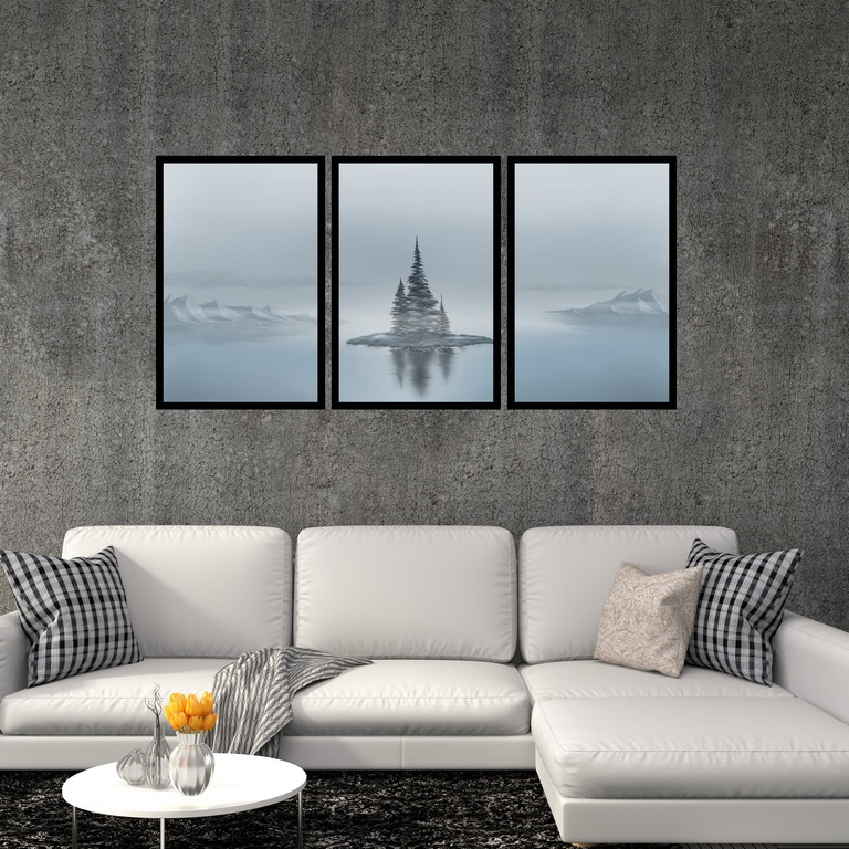 تابلو بکلیت طرح منظره ی زمستانی و کوه یخ مدل B-S5794 مجموعه 3 عددی