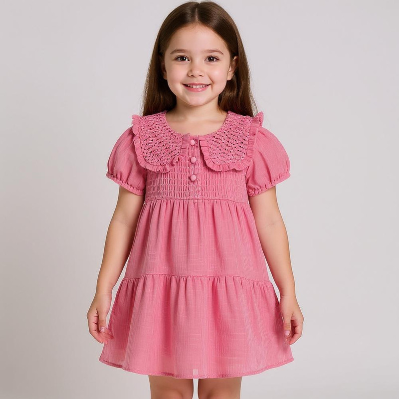 پیراهن آستین کوتاه یقه برگردان دخترانه مدل PK-PRM-00