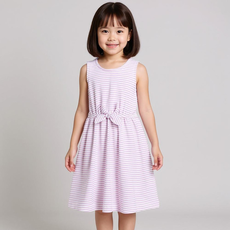 پیراهن بدون آستین یقه گرد دخترانه مدل راه راه کد PK-YAS