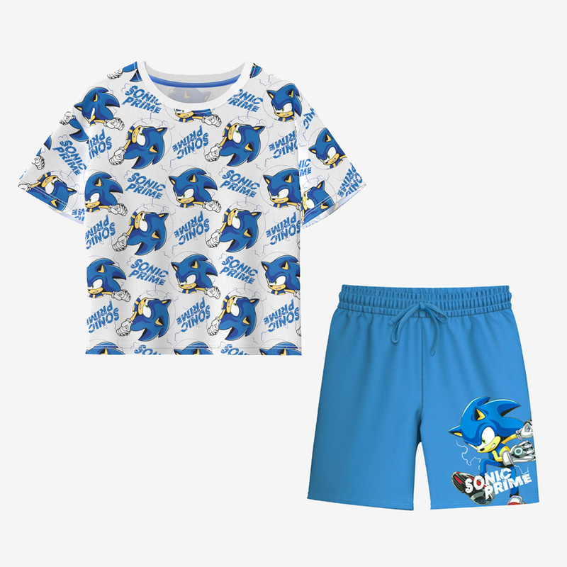 ست تی‌شرت آستین کوتاه و شلوارک راحتی پسرانه مدل سونیک pk-son-wt