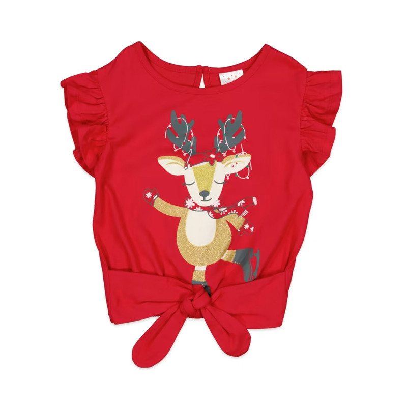تی شرت آستین کوتاه دخترانه مدل کریسمس جلو گره