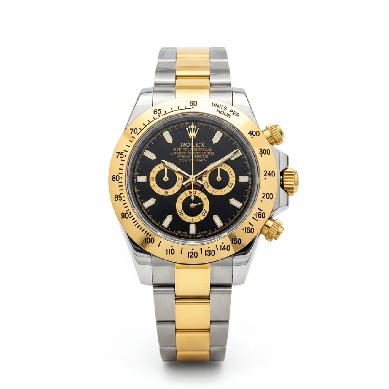 ساعت رولکس دیتونا دورنگ طلایی صفحه مشکی مردانه