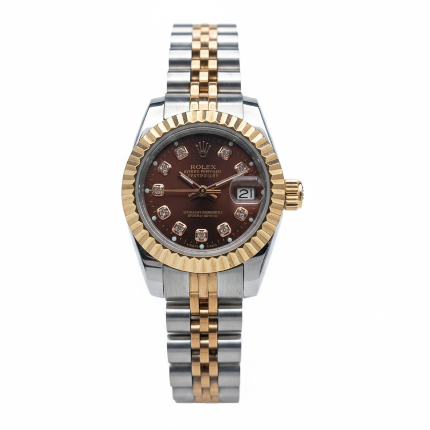 ساعت رولکس دیت جاست دورنگ رزگلد صفحه قهوه ای (کافی) زنانه