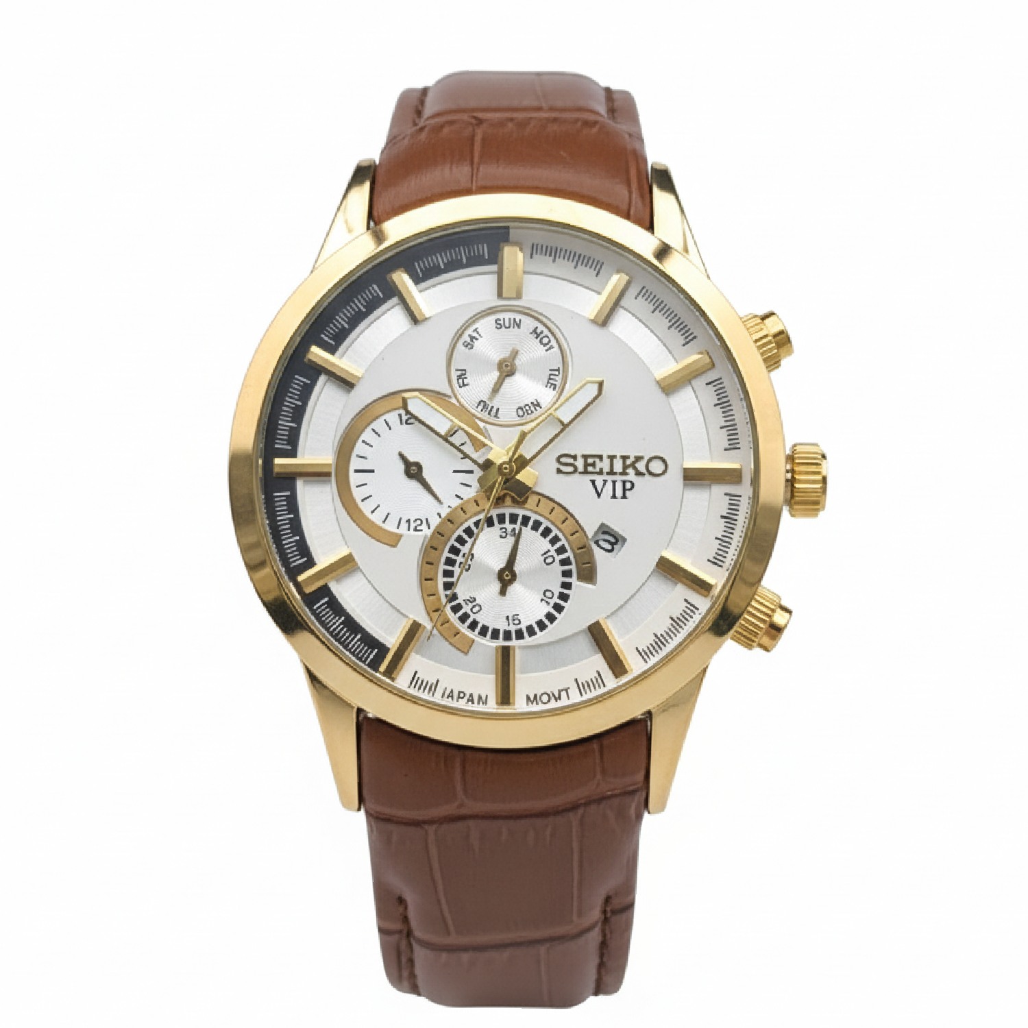 ساعت سیکو طلایی صفحه سفید چرمی 7120 مردانه
