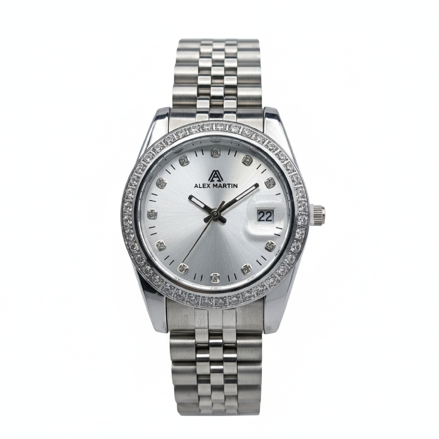 ساعت دور نگین استیل صفحه سفید الکس مارتین زنانه