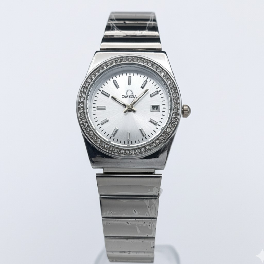 ساعت امگا دورنگین استیل صفحه سفید زنانه