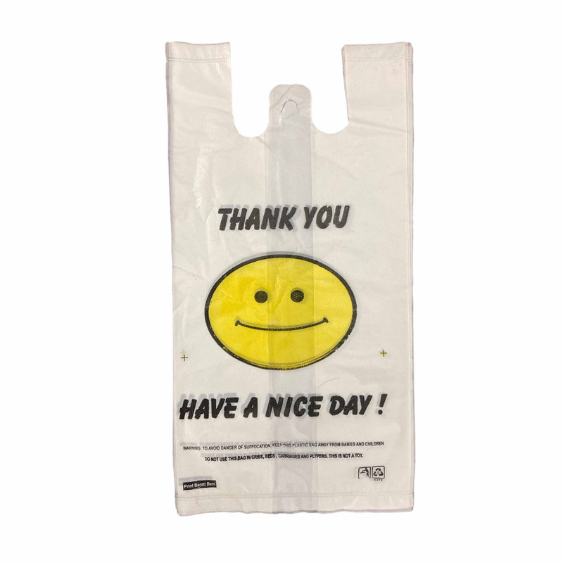 کیسه خرید مدل ضخیم دسته دار طرح لبخند C45 بسته 50 عددی