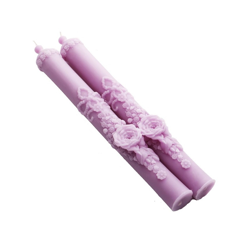 شمع دست ساز مدل قلمی گل دار مجموعه 2 عددی