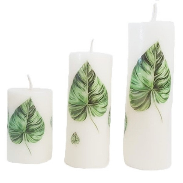 شمع استوانه ای مدل برگی مجموعه سه عددی