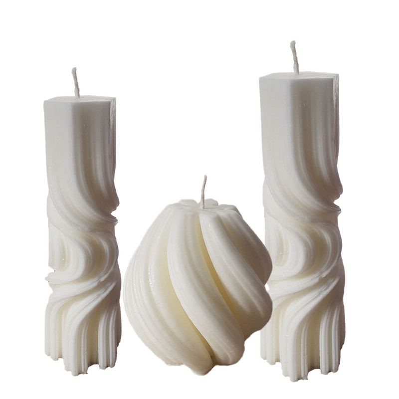 شمع دست ساز مدل استوانه موج دار و پیچ مجموعه 3 عددی