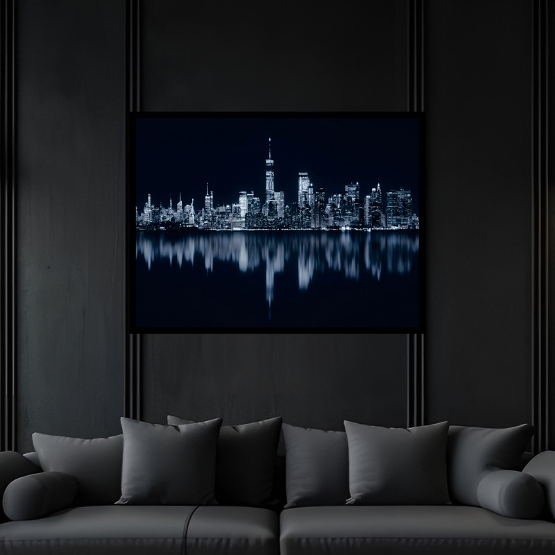 تابلو بکلیت طرح منظره شهری مدرن برج و ساختمان مدل B-bu6612 فریم مشکی