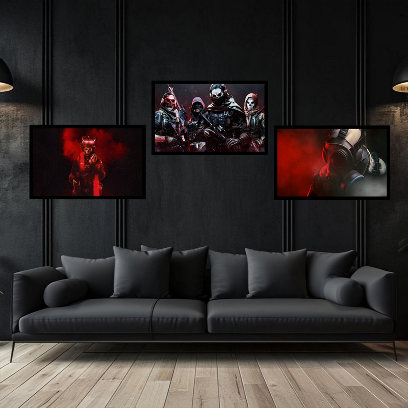 تابلو بکلیت طرح گیمینگ و گیم نت بازی اکشن کالاف مدل B-bu3763 مجموعه 3 عددی