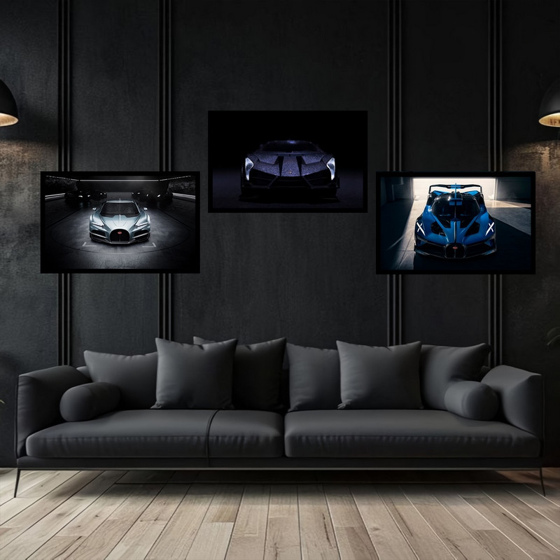 تابلو بکلیت طرح دکوری ماشین مدرن و لوکس بوگاتی  bugatti مدل B-bu3771 مجموعه 3 عددی