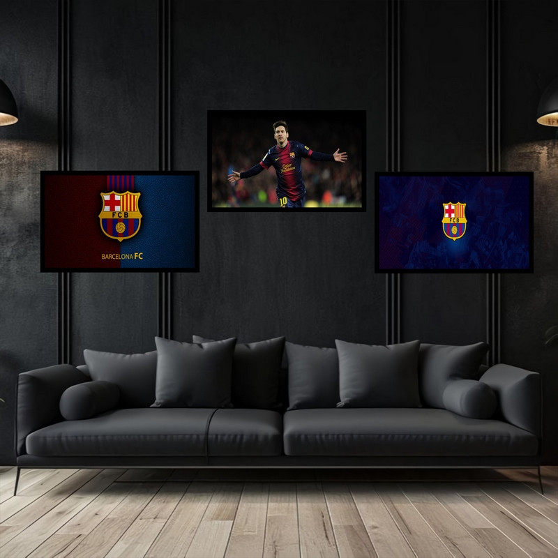 تابلو بکلیت طرح ورزشی ورزش فوتبال مسی و بارسلونا مدل  B-bu3755 مجموعه 3 عددی