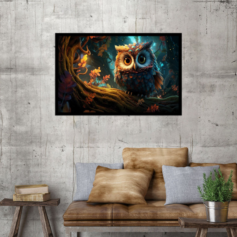 تابلو بکلیت طرح تصویر فانتزی حیوانات جغد مدل B-bu1337