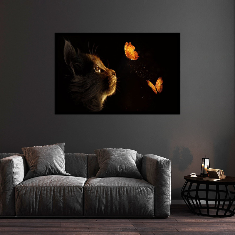 تابلو بکلیت طرح تصاویر هنری گربه و پروانه مدل B-bu1363