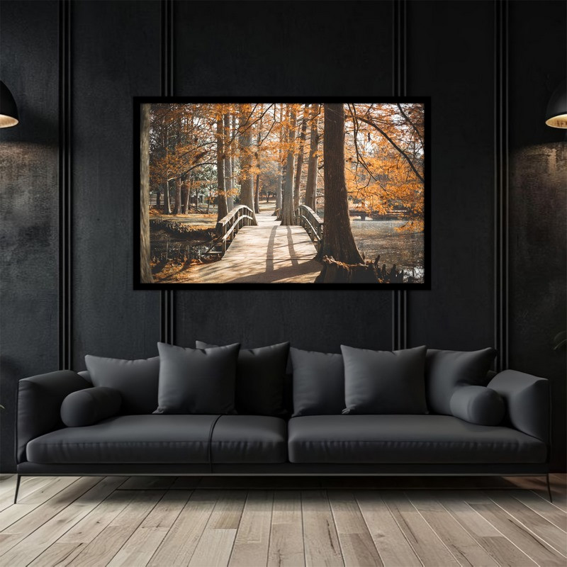 تابلو بکلیت طرح منظره طبیعت و پل چوبی مدل B-bu5177
