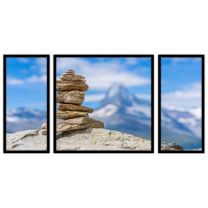 تابلو بکلیت طرح منظره طبیعت و کوه  و  سنگ ریزه  مدل B-bu3076 مجموعه 3 عددی
