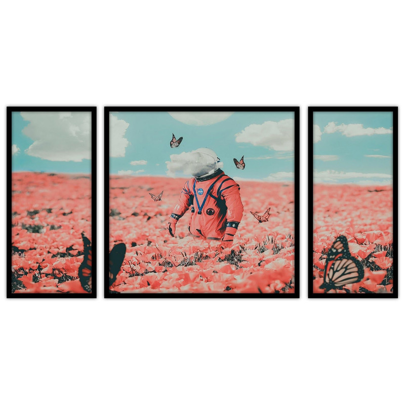 تابلو بکلیت طرح دکوراتیو و هنری فضانورد مدل B-bu3225 مجموعه 3 عددی