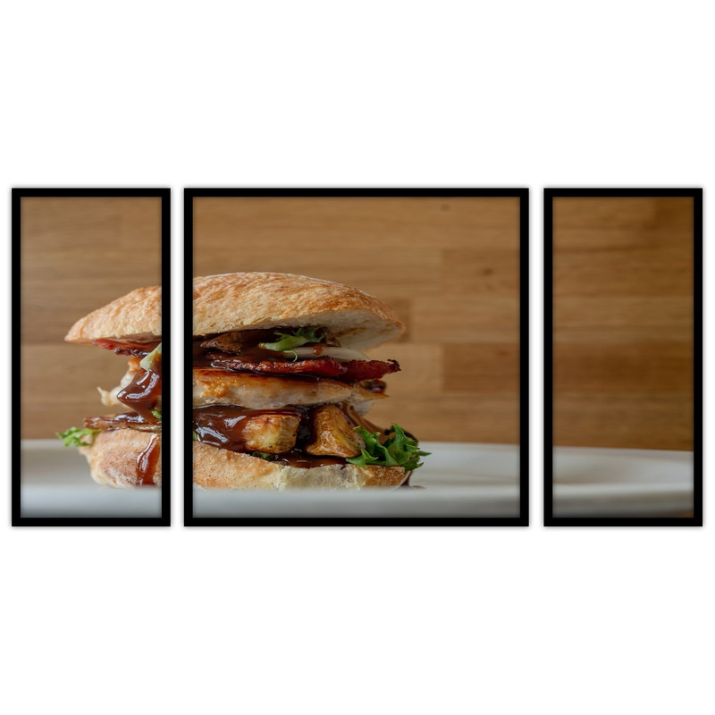 تابلو بکلیت طرح همبرگرد غذا و فست فود مدل B-bu3254 مجموعه 3 عددی