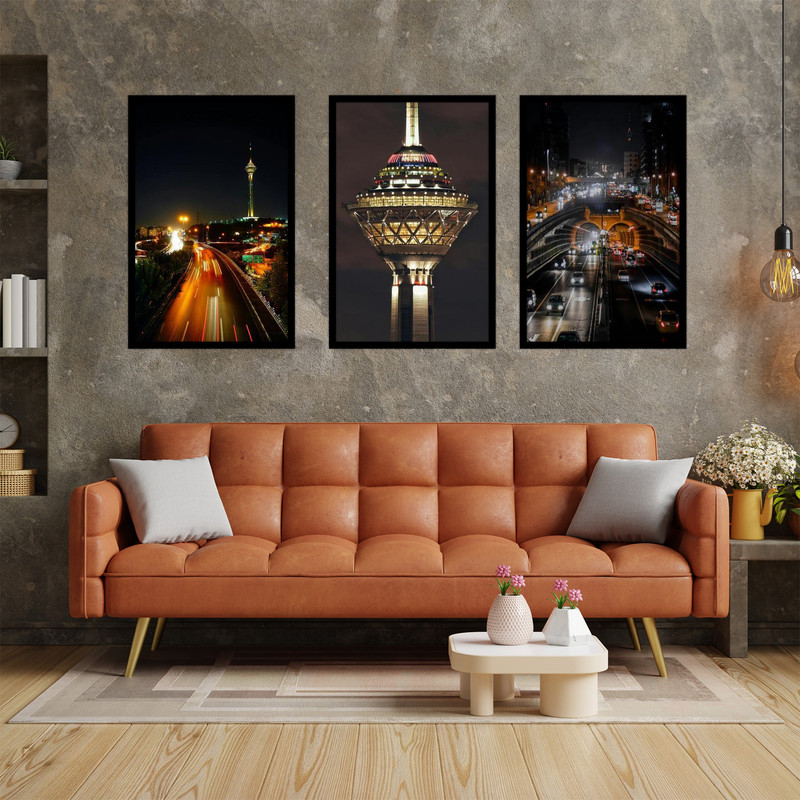 تابلو بکلیت طرح برج میلاد و تونل توحید منظره شهری شهر مدرن شهر تهران ایران مجموعه 3 عددی مدل B-bu3696