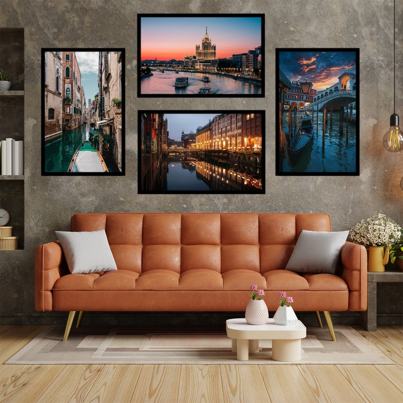 تابلو بکلیت طرح منظره  شهر مدرن مدل B-bu3718  مجموعه 4 عددی