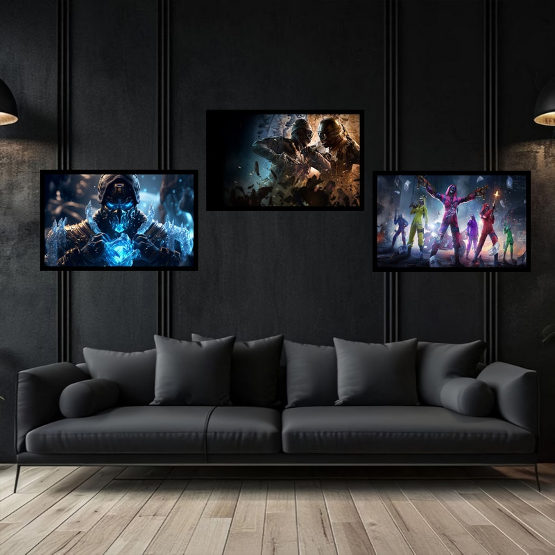تابلو بکلیت طرح گیمینگ و گیم نت بازی مورتال کمبت  کالاف فیری فایر مدل B-bu3767  مجموعه 3 عددی