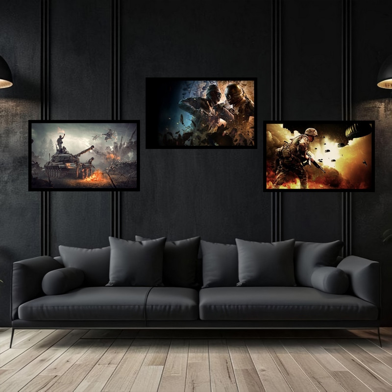 تابلو بکلیت طرح گیمینگ و گیم نت بازی اکشن کالاف  مدل B-bu3762 مجموعه 3 عددی