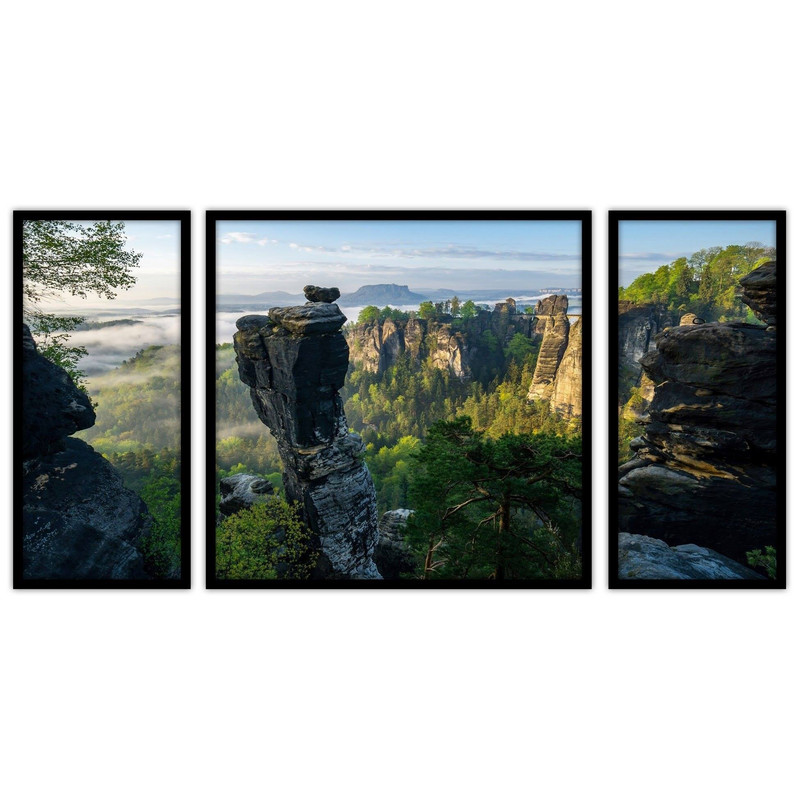 تابلو بکلیت طرح منظره طبیعت کوه و صخره مدل B-bu3327 مجموعه 3 عددی