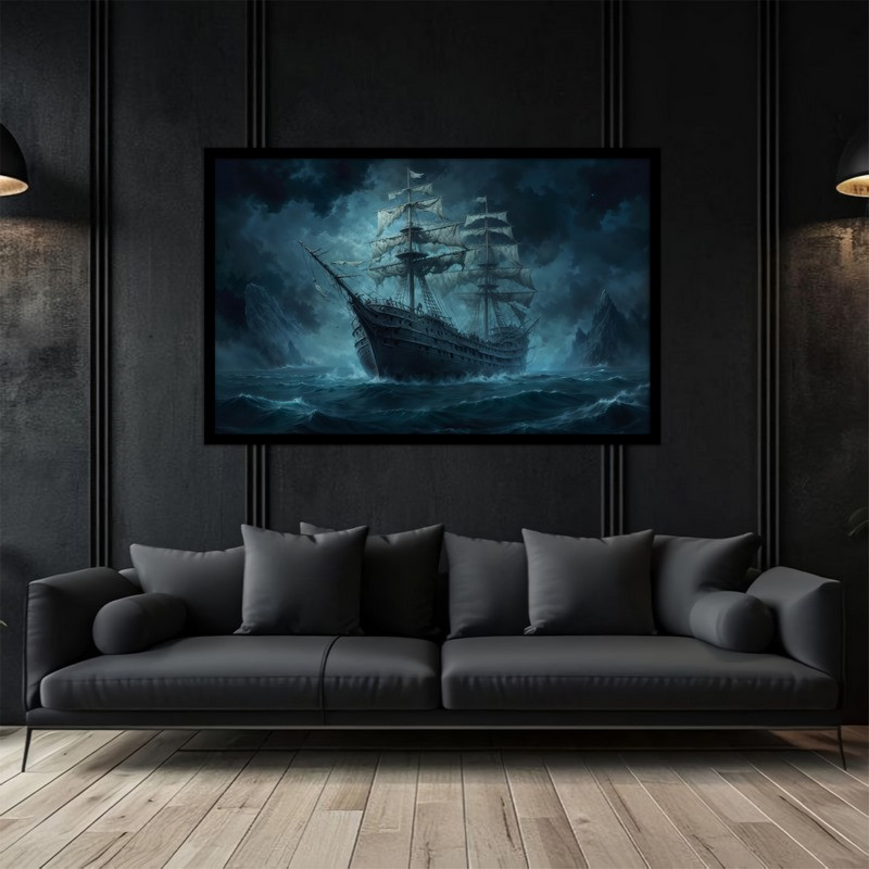 تابلو بکلیت طرح نقاشی و هنری دیجیتال کشتی و طوفان دریا مدل B-bu5126