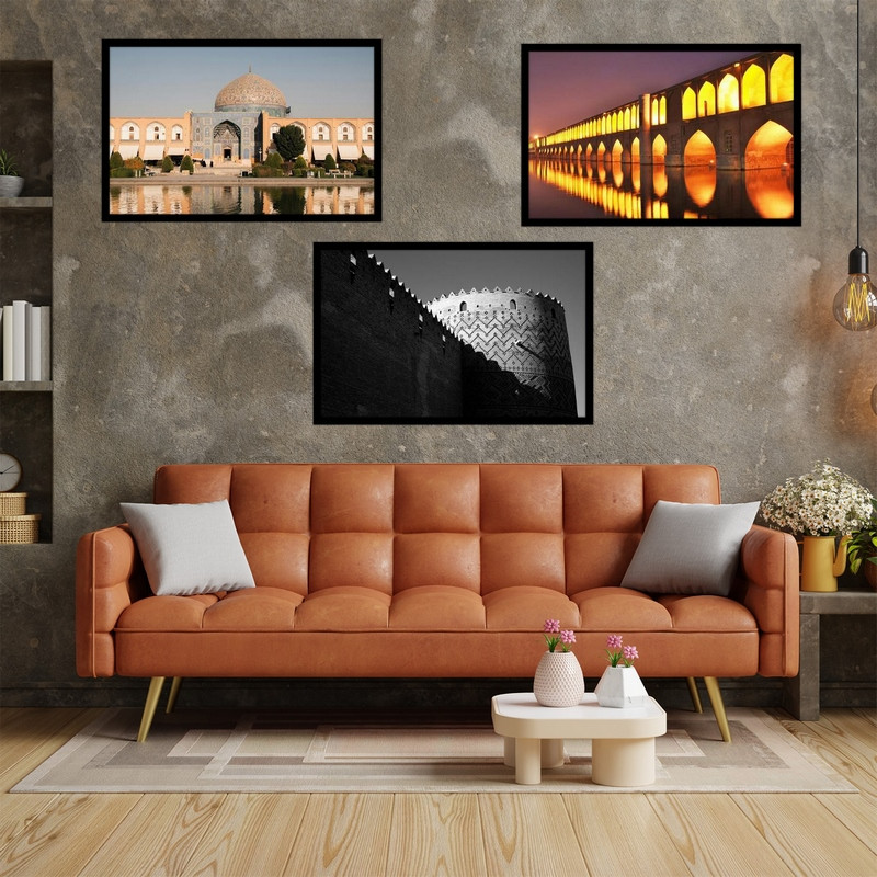 تابلو بکلیت طرح بنای تاریخی معماری ایرانی   سی و سه پل مسجد شیخ  و ارگ کریم خان  مجموعه 3 عددی مدل B-bu3719