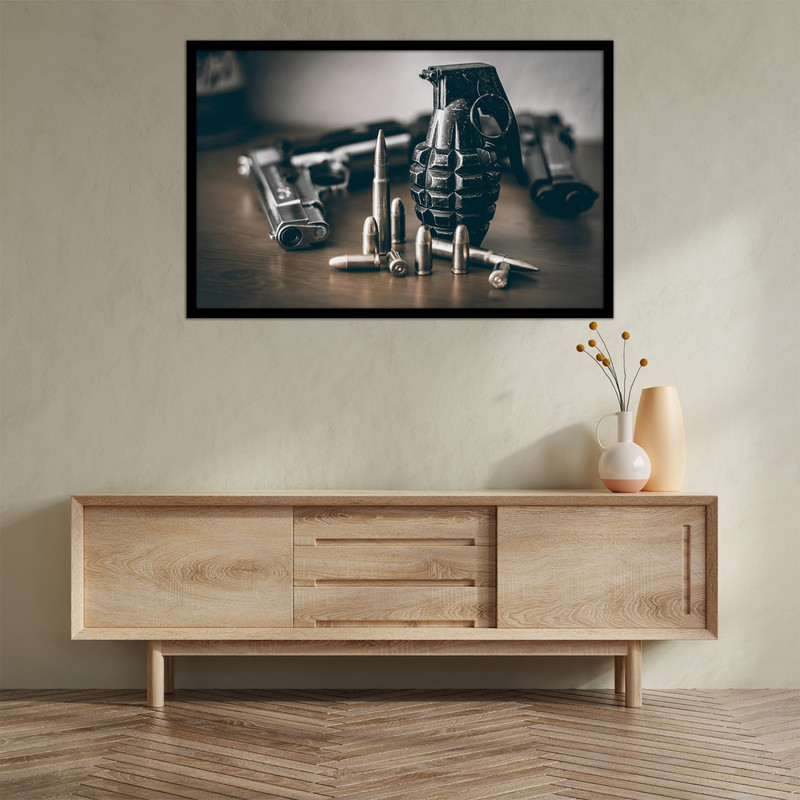 تابلو بکلیت طرح تجهیزات جنگی و نارنجک و تفنگ مدل B-bu2723