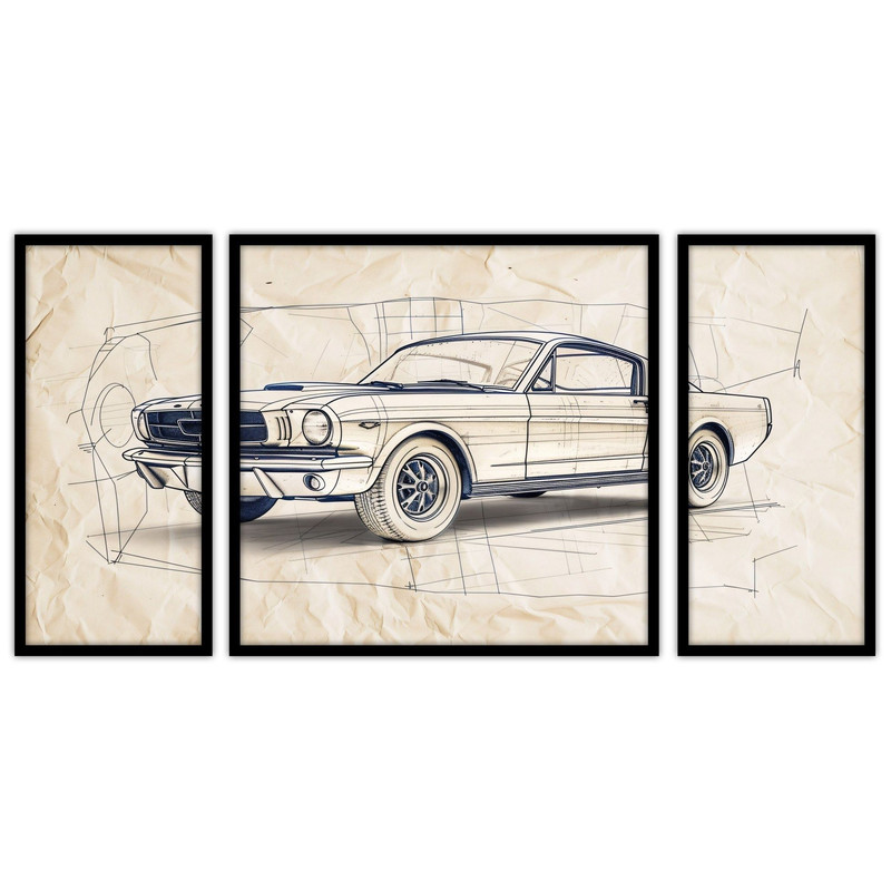 تابلو بکلیت طرح کلاسیک نقاشی ماشین قدیمی مدل B-bu3112 مجموعه 3 عددی