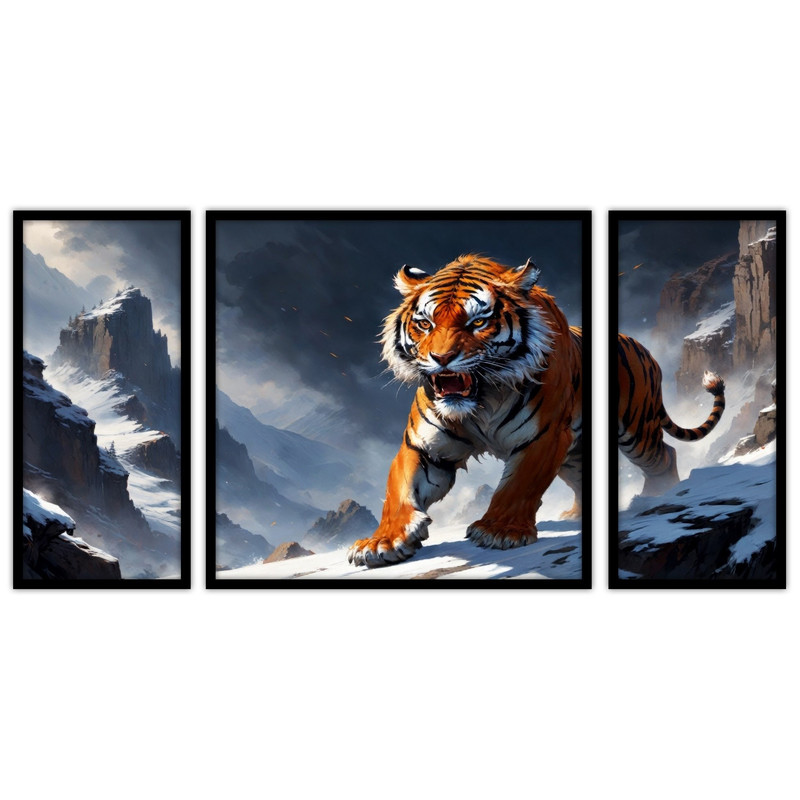 تابلو بکلیت طرح دکوراتیو حیوانات ببر مدل B-bu3435 مجموعه 3 عددی