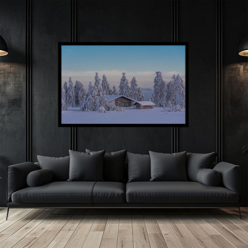 تابلو بکلیت طرح زمستانی و کلبه و برف مدل B-bu5022