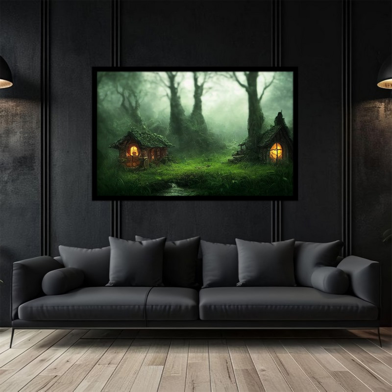 تابلو بکلیت طرح طبیعت و کلبه جنگلی مدل B-bu5021