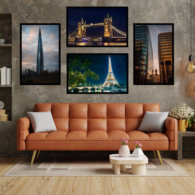 تابلو بکلیت طرح دکوری منظره شهری مدل B-bu3717  مجموعه 4 عددی