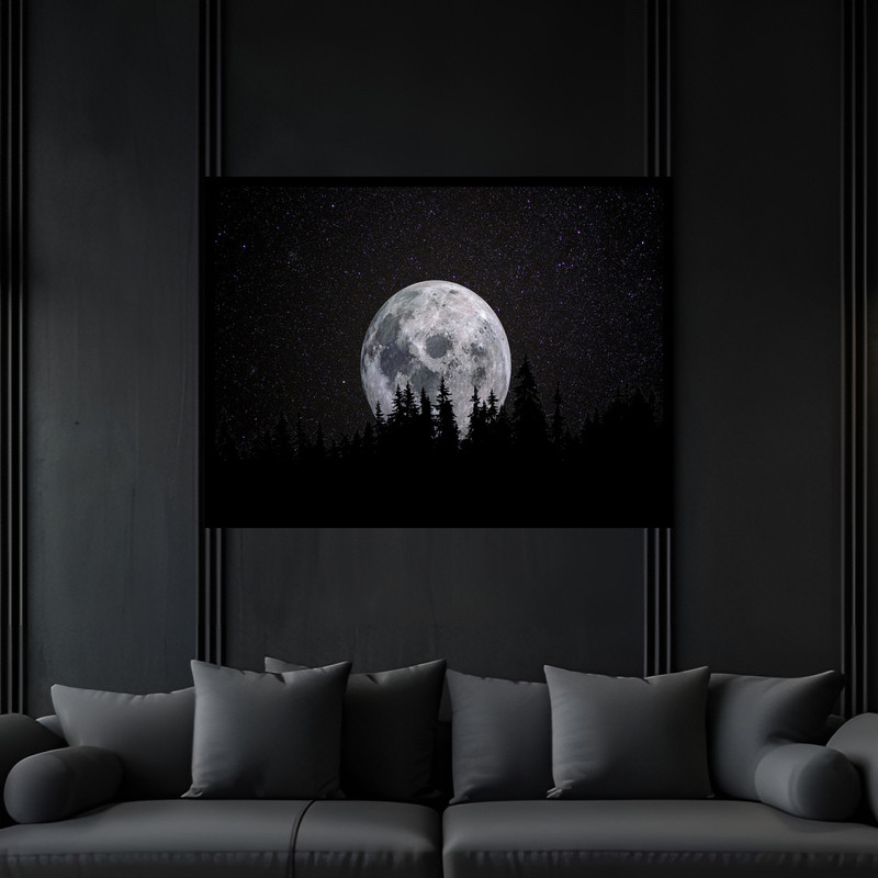 تابلو بکلیت طرح آسمان ستاره و کره ماه منظره طبیعت و جنگل مدل B-bu6611 فریم مشکی