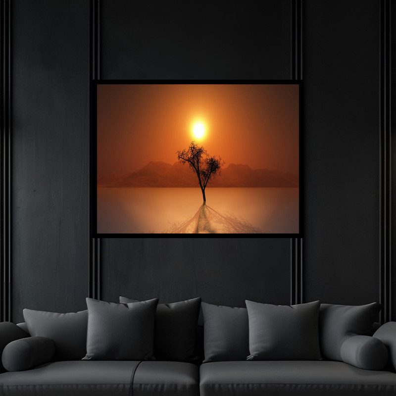 تابلو بکلیت طرح هنری مدرن صحرا و کویر گرم و خشک مدل B-bu6616 فریم مشکی