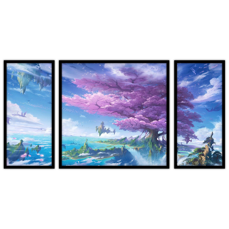 تابلو بکلیت طرح دیجیتال و انیمیشن منظره طبیعت مدل B-bu3214مجموعه 3 عددی