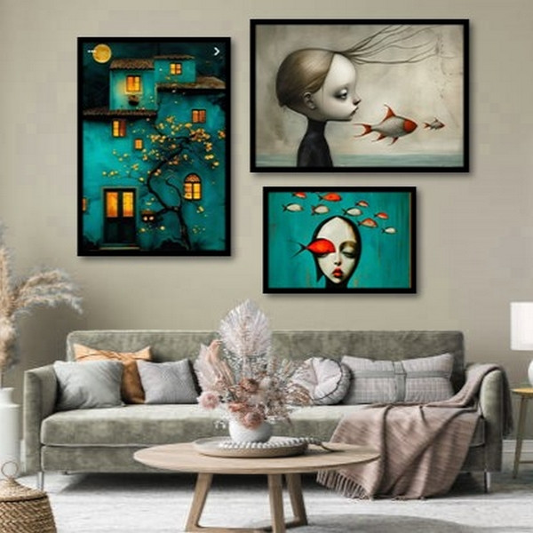 تابلو بکلیت طرح نقاشی هنری مینیمال مدرن مدل B-bu3812 مجموعه 3 عددی