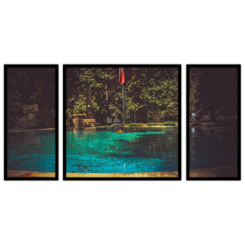 تابلو بکلیت طرح منظره خانه و حوز  مدل B-bu3074 مجموعه 3 عددی